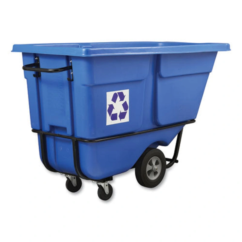 Rubbermaid Rotomolded Recycling Tilt Truck, Rectangular, Plastic With Steel Frame, 1 Cu Yd, 1,250 Lb Capacity, Blue